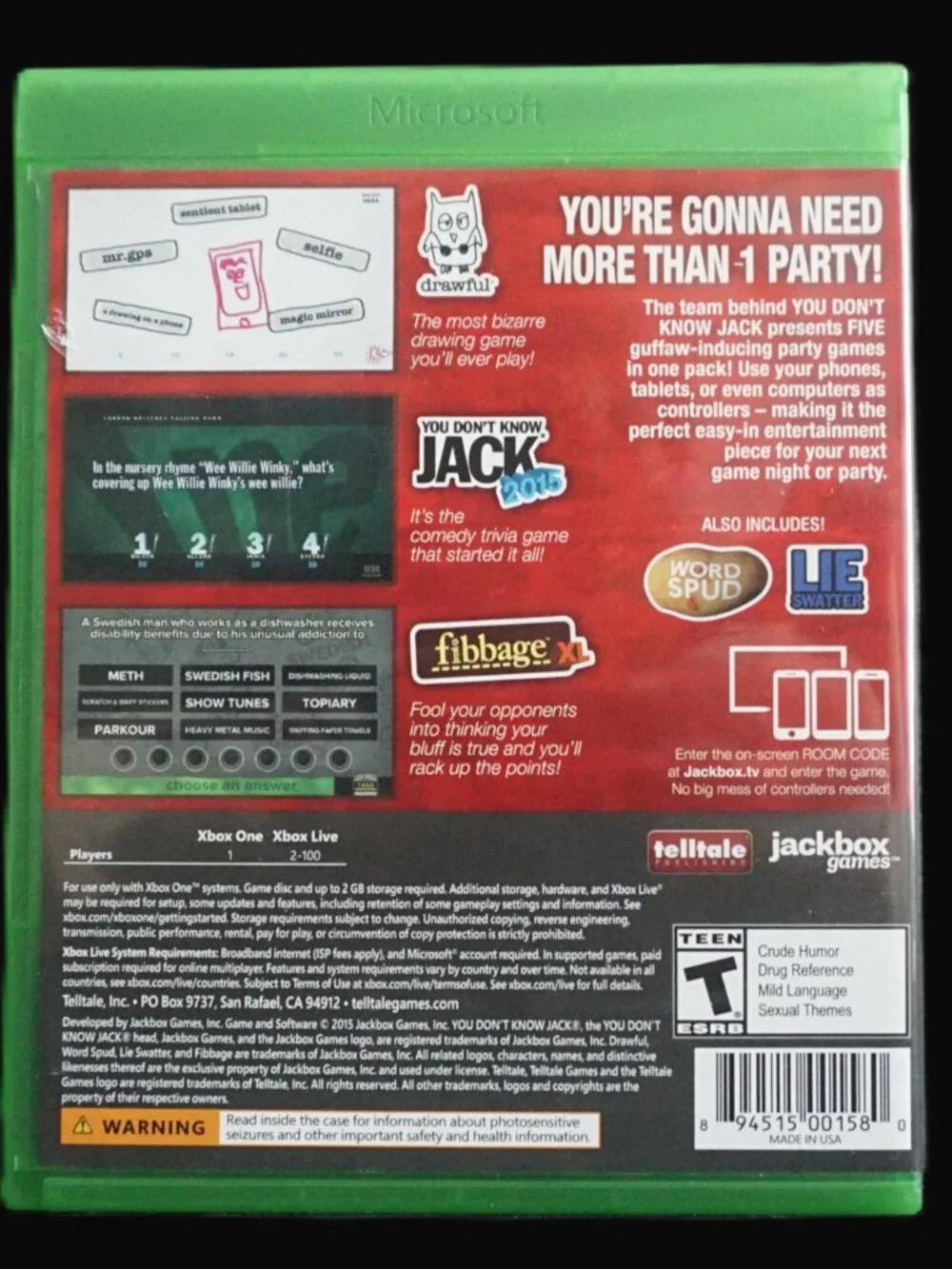 The Jackbox Party Pack Telltale Xbox One You Don’t Know Jack Video Game